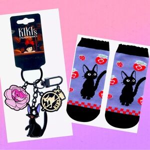 Studio Ghibli Kiki's Delivery Service Jiji Two Items Bundle: Keychain and Socks